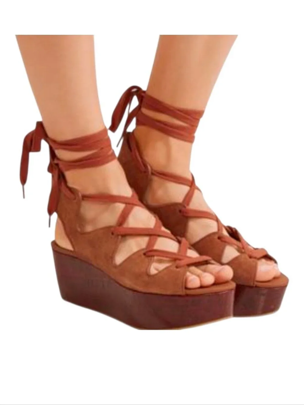 NEW See By Chloe Liana Suede Gladiator Ankle Wrap Platform Wedge Sandals Size 8